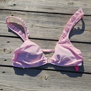 Victorias Secret Bikini Top Womens M Light Pink Ruffle Straps Strappy Back 12/14